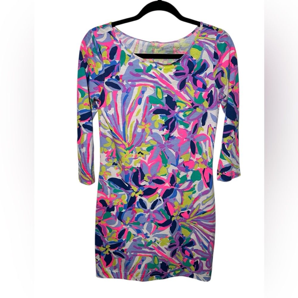 Lilly Pulitzer Womens XS Pima Cotton Floral 3/4 Sleeve T-Shirt Dress Multicolor